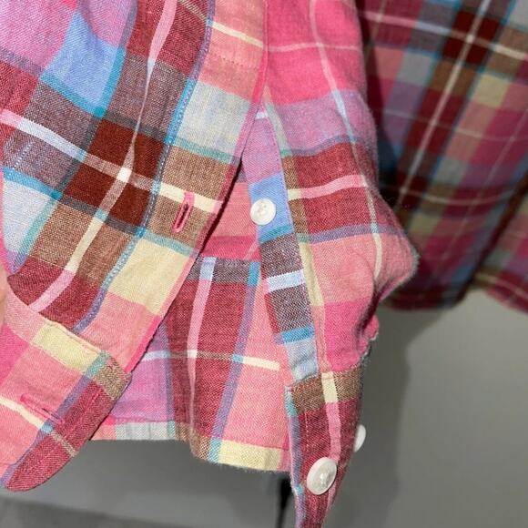 Faconnable Men’s Large Linen Pink Plaid Button Down Shirt in Preloved Condition - Picture 11 of 11